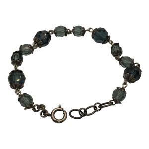 Vintage Inspired Delicate Bracelet with Sparkly Blue Gemstones and Silver Chain
